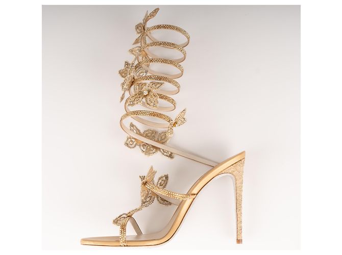 Sandali Margot Butterfly in Cristallo e Satin Oro Rene Caovilla Donna EU 39.5 D'oro - vista 4