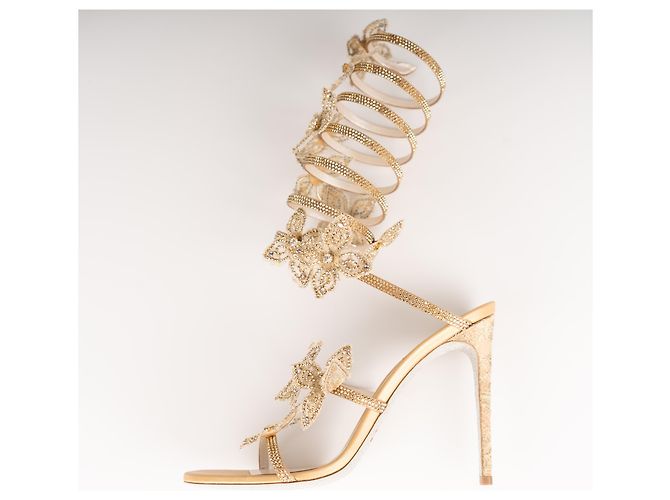 Sandali Margot Butterfly in Cristallo e Satin Oro Rene Caovilla Donna EU 39.5 D'oro - vista 5