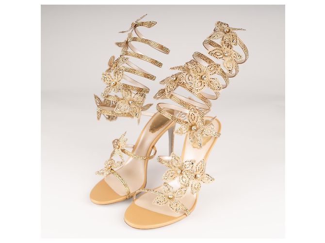 Sandali Margot Butterfly in Cristallo e Satin Oro Rene Caovilla Donna EU 39.5 D'oro - vista 6
