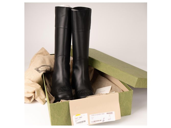 Botas altas Gucci Interlocking G Lifford de cuero negro para mujer EU 40 - vista 2