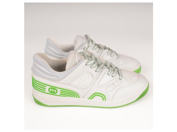 Gucci Basket Low-Top Sneaker Weiß Grün Kunstleder Damen EU 35.5 - Ansicht 6