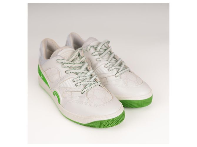Gucci Basket Low-Top Sneaker Weiß Grün Kunstleder Damen EU 35.5 - Ansicht 7