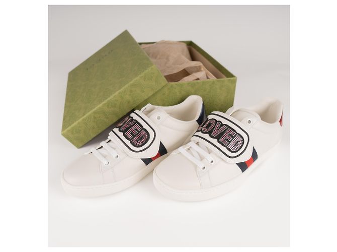 Gucci Ace 'Loved' Patch Sneaker aus Leder Weiß Damen EU 36.5 - Ansicht 2