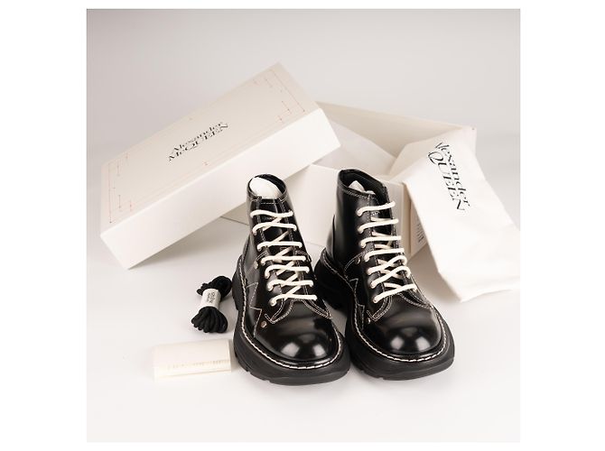 Alexander McQueen Tread Slick Schnürstiefel aus Leder Schwarz Weiß Damen EU 36.5 - Ansicht 2