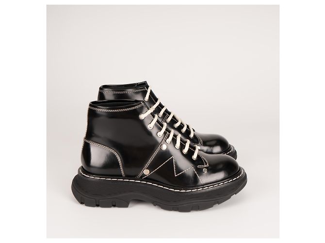 Alexander McQueen Tread Slick Schnürstiefel aus Leder Schwarz Weiß Damen EU 36.5 - Ansicht 5