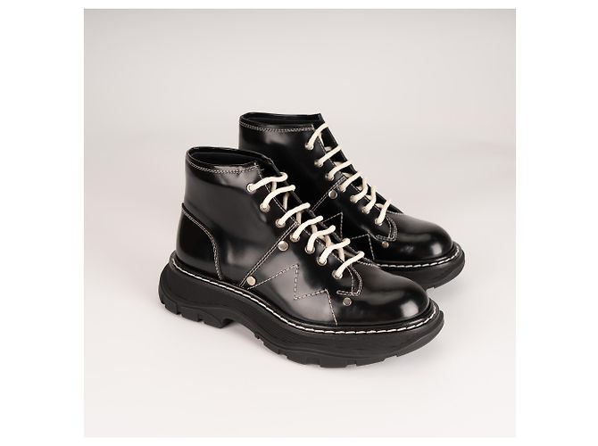 Alexander McQueen Tread Slick Schnürstiefel aus Leder Schwarz Weiß Damen EU 36.5 - Ansicht 7