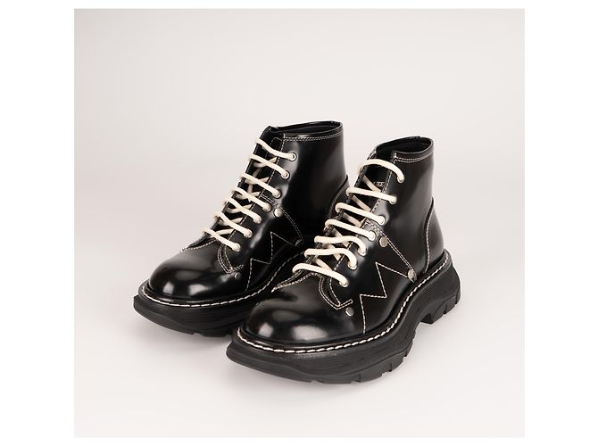 Alexander McQueen Tread Slick Schnürstiefel aus Leder Schwarz Weiß Damen EU 36.5 - Ansicht 9
