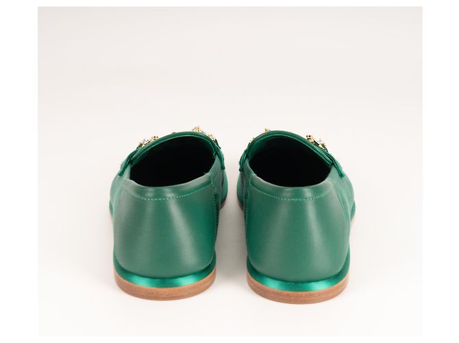 Mocassini Gucci Brixton Crystal Horsebit in raso di seta verde da donna EU 36.5 - vista 10