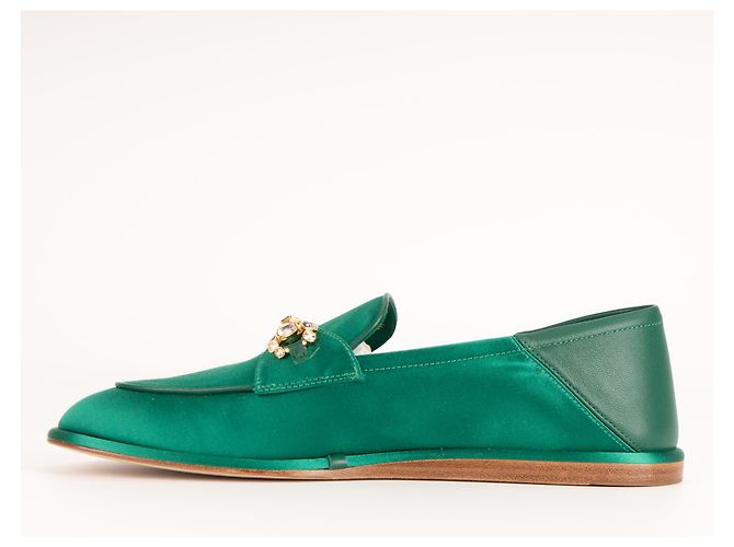 Mocassini Gucci Brixton Crystal Horsebit in raso di seta verde da donna EU 36.5 - vista 4
