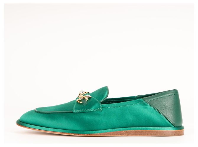 Mocassini Gucci Brixton Crystal Horsebit in raso di seta verde da donna EU 36.5 - vista 5
