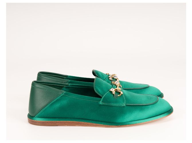 Mocassini Gucci Brixton Crystal Horsebit in raso di seta verde da donna EU 36.5 - vista 7