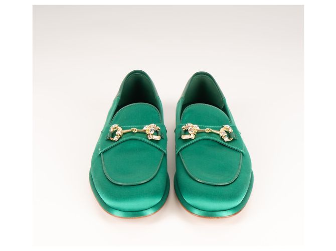 Mocassini Gucci Brixton Crystal Horsebit in raso di seta verde da donna EU 36.5 - vista 8
