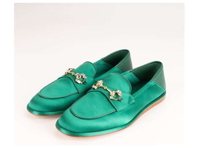 Mocassini Gucci Brixton Crystal Horsebit in raso di seta verde da donna EU 36.5 - vista 9