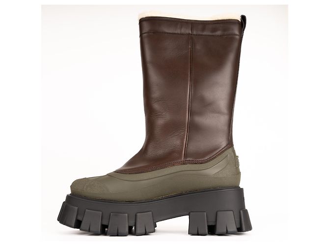 Botas de cuero con forro de shearling Monolith Prada Bruciato Brown Mujer EU 37 Castaño Verde oliva - vista 4