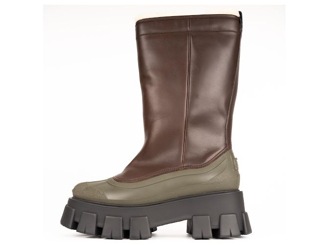 Botas de cuero con forro de shearling Monolith Prada Bruciato Brown Mujer EU 37 Castaño Verde oliva - vista 5