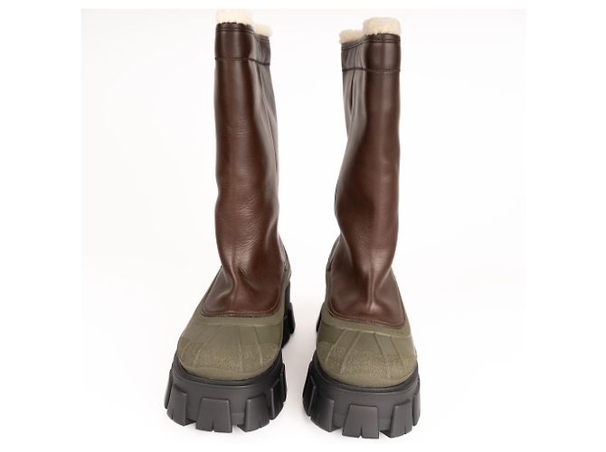 Botas de cuero con forro de shearling Monolith Prada Bruciato Brown Mujer EU 37 Castaño Verde oliva - vista 8