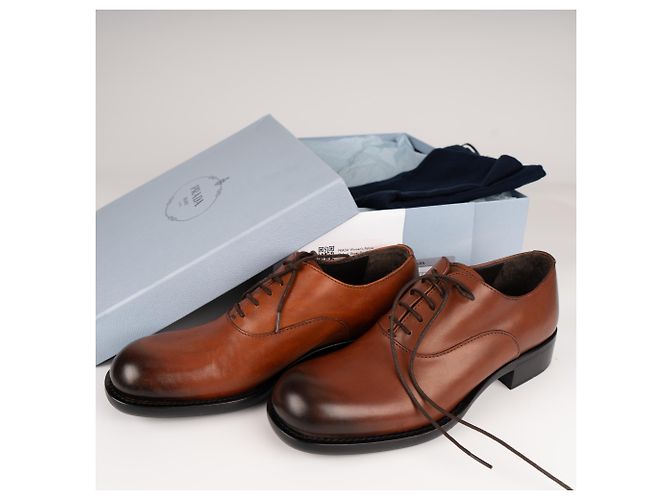 Scarpe Oxford in pelle patinata Prada Bruciato Brown Donna EU 37 - vista 2
