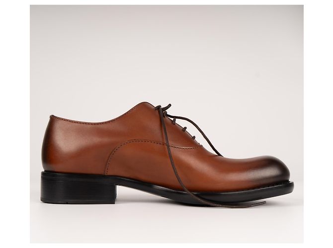 Scarpe Oxford in pelle patinata Prada Bruciato Brown Donna EU 37 - vista 3