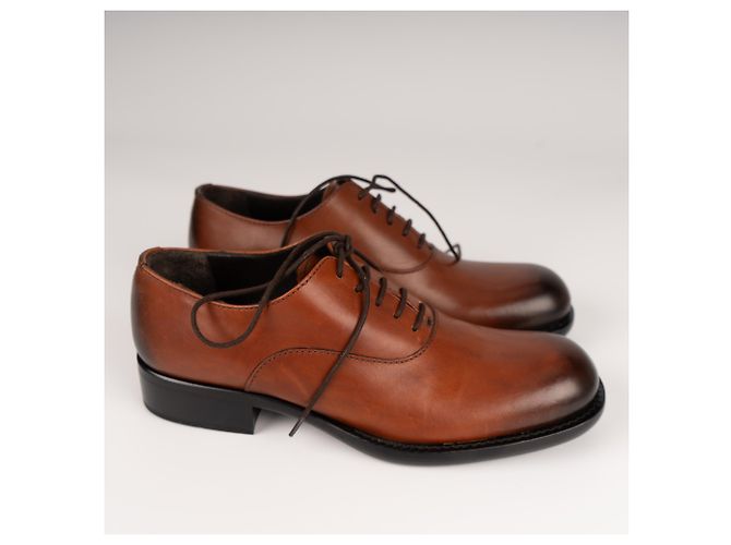 Scarpe Oxford in pelle patinata Prada Bruciato Brown Donna EU 37 - vista 6