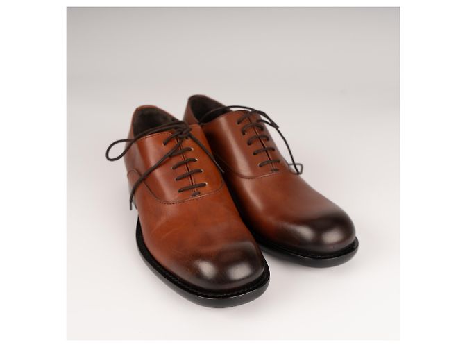 Scarpe Oxford in pelle patinata Prada Bruciato Brown Donna EU 37 - vista 7