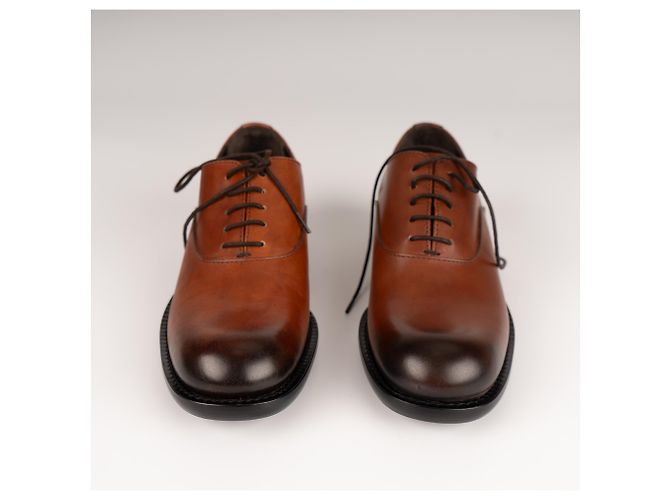 Scarpe Oxford in pelle patinata Prada Bruciato Brown Donna EU 37 - vista 8