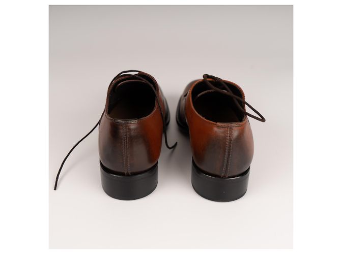 Scarpe Oxford in pelle patinata Prada Bruciato Brown Donna EU 37 - vista 9