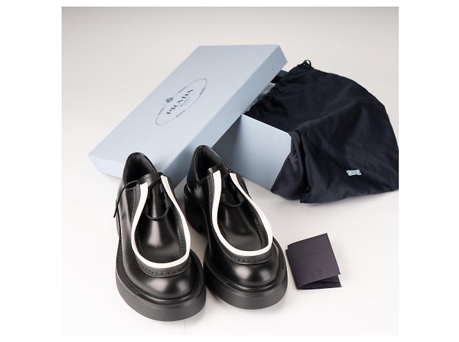 Sneaker con lacci in pelle spazzolata Diapason Prada Nero Bianco Donna EU 37 - vista 2