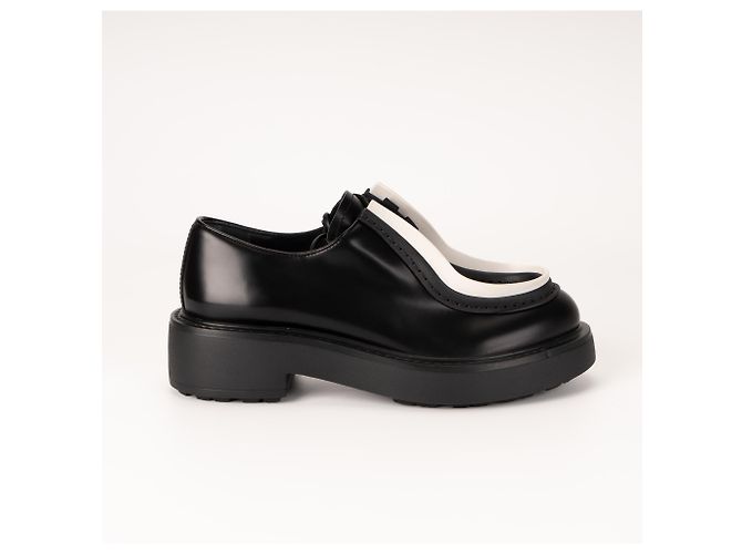 Sneaker con lacci in pelle spazzolata Diapason Prada Nero Bianco Donna EU 37 - vista 6