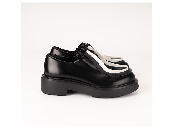 Sneaker con lacci in pelle spazzolata Diapason Prada Nero Bianco Donna EU 37 - vista 7