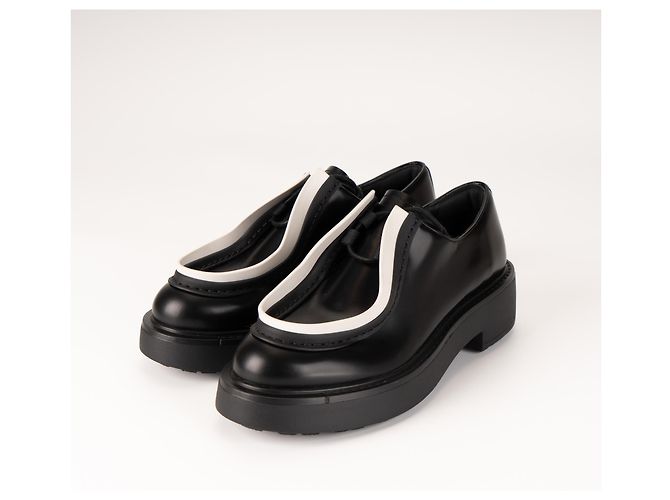 Sneaker con lacci in pelle spazzolata Diapason Prada Nero Bianco Donna EU 37 - vista 9