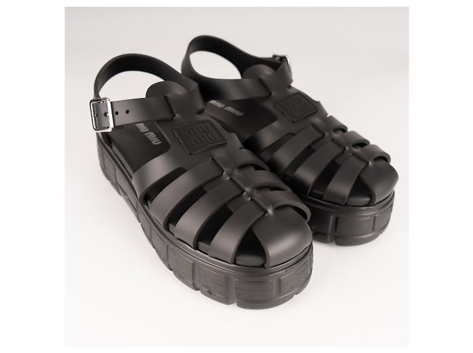 Sandali con piattaforma EVA Miu Miu Cage in gomma Nero Donna EU 40 - vista 8