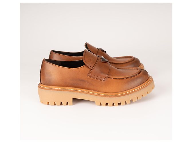Mocassini Prada Chocolate Leather Cognac Donna EU 40 - vista 7