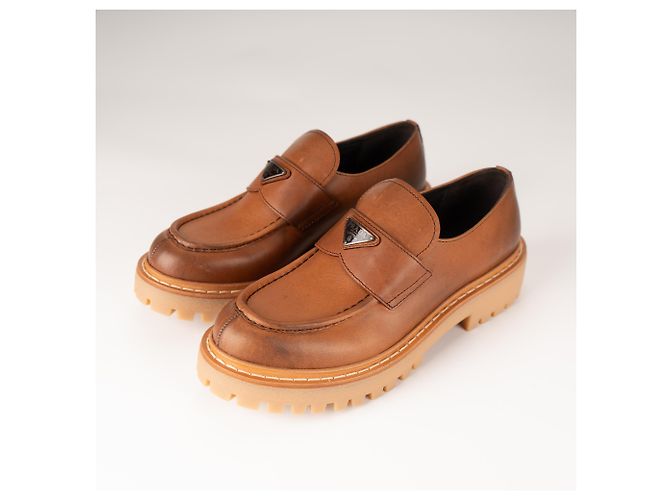 Mocassini Prada Chocolate Leather Cognac Donna EU 40 - vista 9