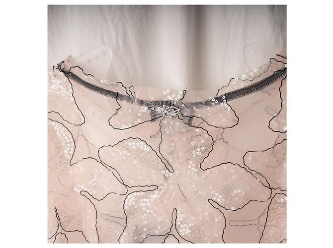Crop top in mesh trasparente floreale con paillettes Blumarine Rosa Nero Donna L - vista 3