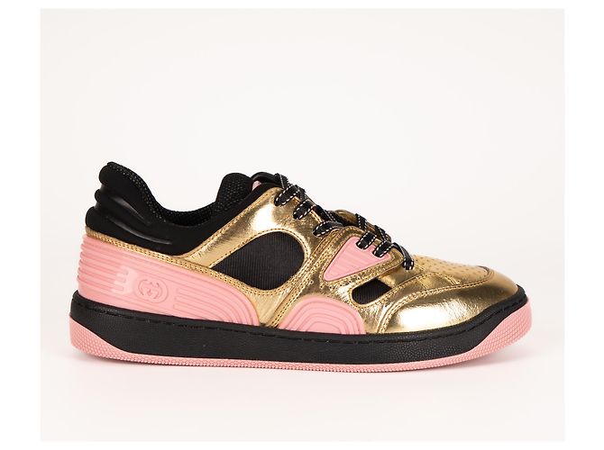 Sneaker basse Gucci in ecopelle Oro Nero Rosa Donna EU 36.5 D'oro - vista 3