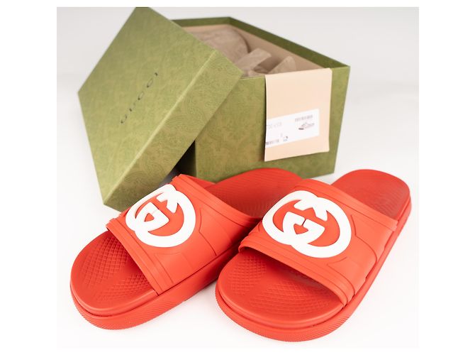 Sandali Gucci Slide Interlocking G in gomma Maple Red da uomo EU 42 US 8.5 Rosso - vista 2