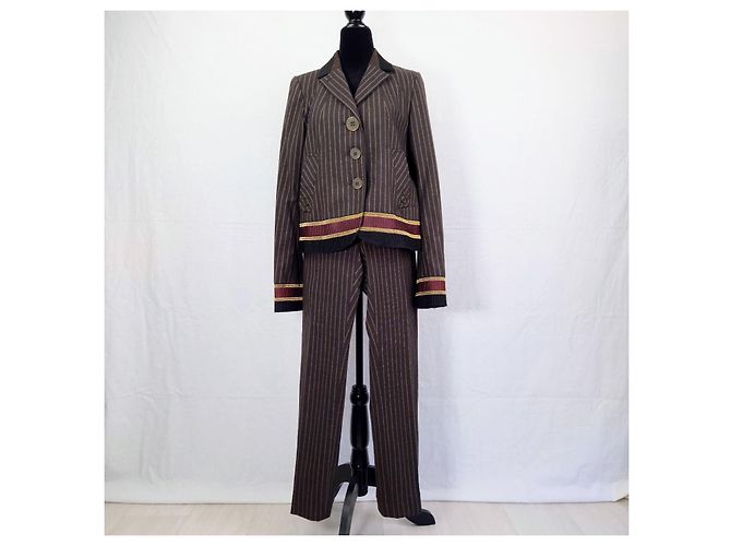 Kenzo Tailleur Pantalone Marrone Gessato - vista 10