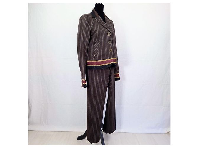 Kenzo Tailleur Pantalone Marrone Gessato - vista 11
