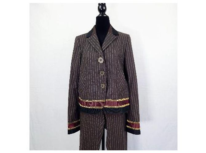 Kenzo Tailleur Pantalone Marrone Gessato - vista 6