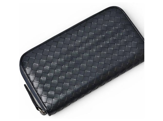 Cartera larga de cuero azul marino Bottega Veneta - vista 3