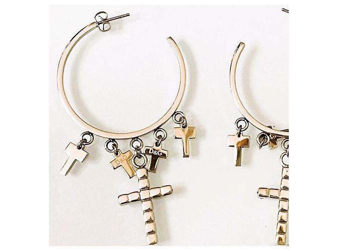 Orecchini a cerchio Dolce & Gabbana con croci e cristalli Nero Silver hardware - vista 10