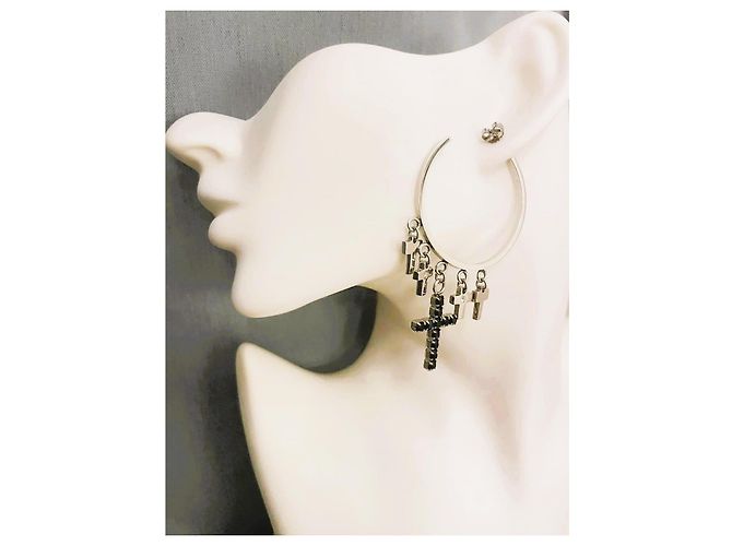 Orecchini a cerchio Dolce & Gabbana con croci e cristalli Nero Silver hardware - vista 2