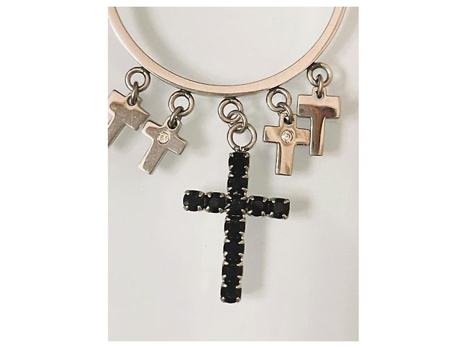 Orecchini a cerchio Dolce & Gabbana con croci e cristalli Nero Silver hardware - vista 3