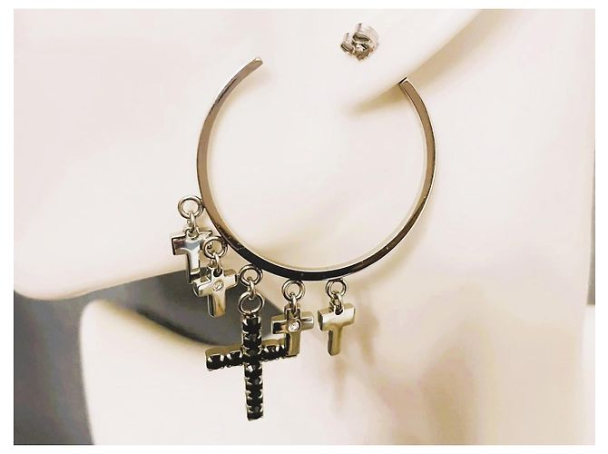 Orecchini a cerchio Dolce & Gabbana con croci e cristalli Nero Silver hardware - vista 5
