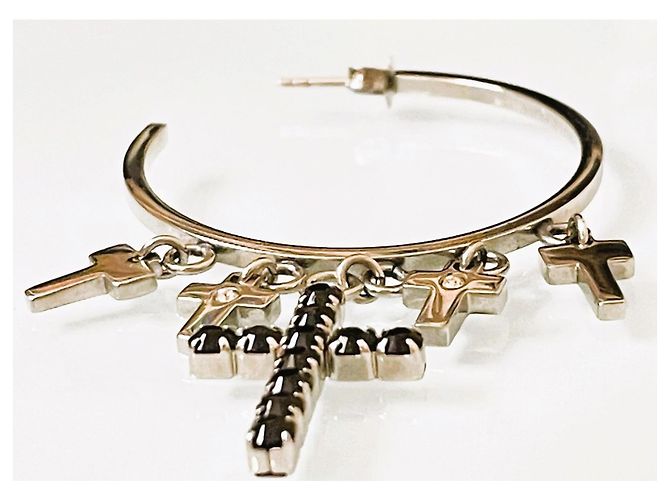 Orecchini a cerchio Dolce & Gabbana con croci e cristalli Nero Silver hardware - vista 6