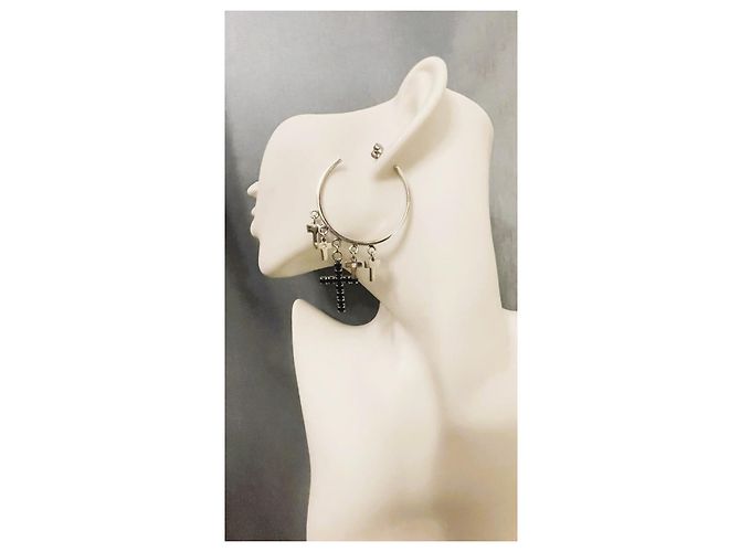 Orecchini a cerchio Dolce & Gabbana con croci e cristalli Nero Silver hardware - vista 7