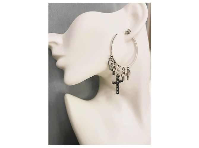 Orecchini a cerchio Dolce & Gabbana con croci e cristalli Nero Silver hardware - vista 9