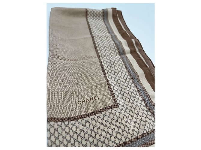 Chanel Schal Seide Seide 83 cm Beige - Ansicht 2