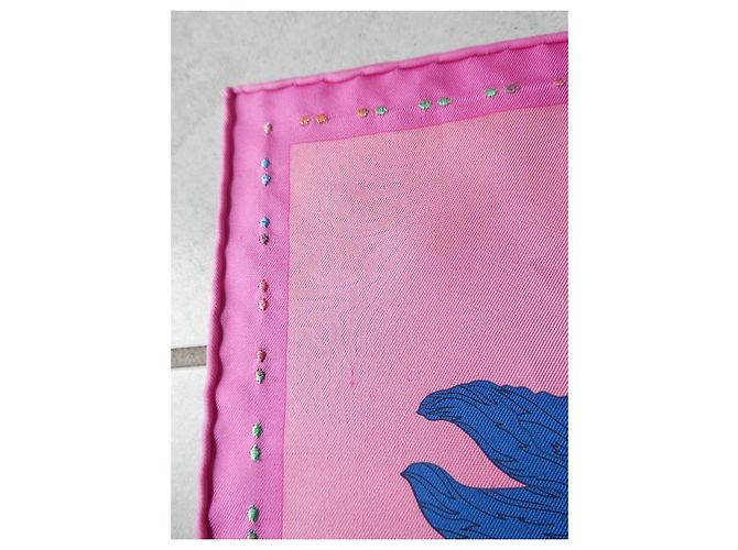 Hermès "Robe Légère" handgestickter Seidenschal Gavroche 45 Pink Blau Grün Roh Lila Gelb - Ansicht 10
