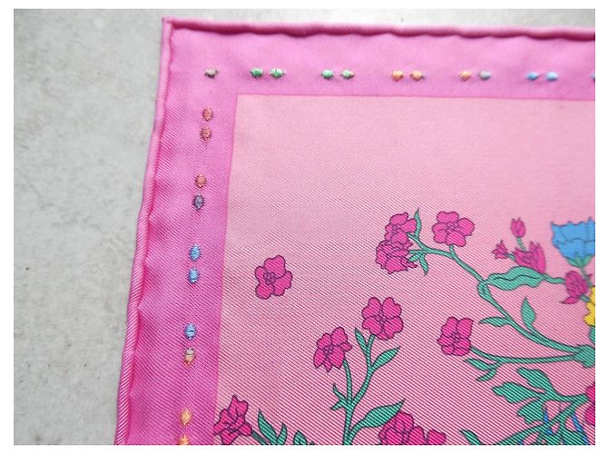 Hermès "Robe Légère" handgestickter Seidenschal Gavroche 45 Pink Blau Grün Roh Lila Gelb - Ansicht 9